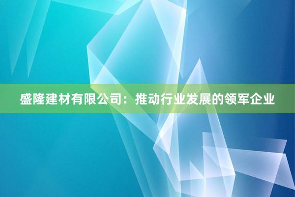 盛隆建材有限公司：推动行业发展的领军企业